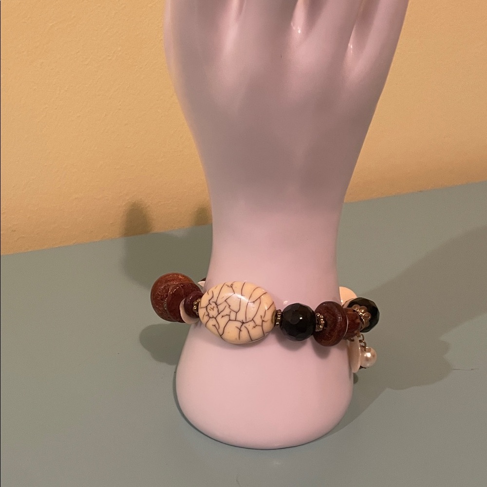Anthropologie Wood, Howlite and Bead Pull-on Bracelet